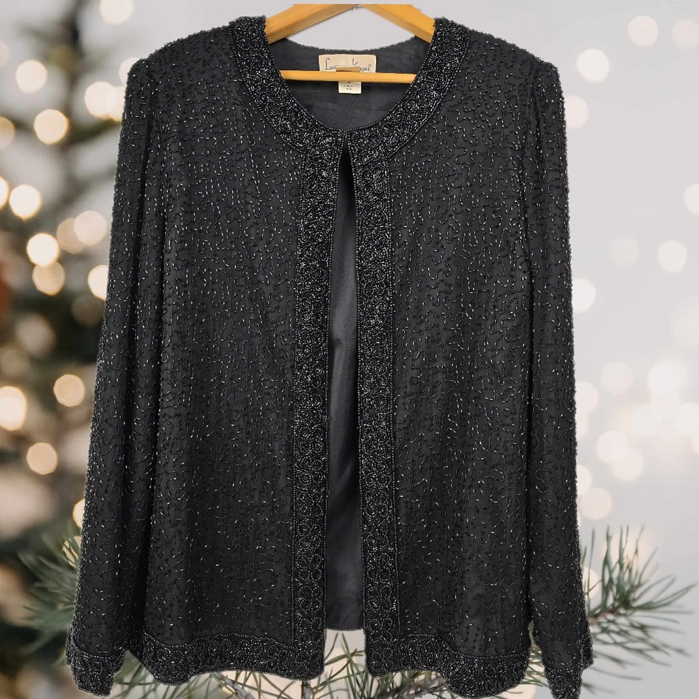 Vintage Laurence Kazer Beaded Formal Silk Jacket